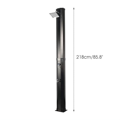7.2 FT Outdoor Solar Heated Shower, 9.3 Gallon Shower with Shower Head and Foot Shower Tap for Poolside Backyard Beach Pool Spa, Black