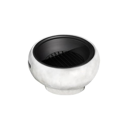 Teamson Home MGO Light Concrete Round Charcoal and Wood Burning Fire Pit for Outdoor Patio Garden Backyard with Spark Screen, Fireplace Poker, Grate, and BBQ Grill, Light Gray
