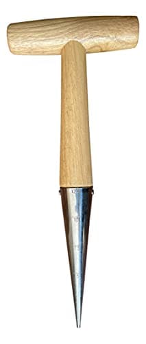 Garden Guru Steel Dibber Planter Tool for Planting Seeds & Bulbs - High Carbon Steel & Comfortable Wood Carved Handle - for Consistent Planting Flowers Tulips, Daffodils, Dahlias