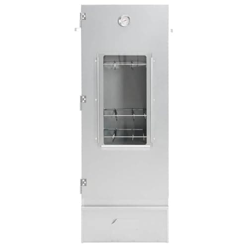 'vidaXL BBQ Oven Smoker with Wood Chips in Galvanized Steel - Outdoor Smoker for Meat, Fish, Sausages with Thermometer & Glass Window, Silver