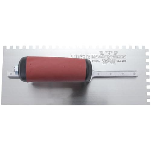 MARSHALLTOWN Standard Notched Trowel, Square Notch, 6x6x6 mm Notch Size, DuraSoft Left-Handed, Flooring and Tiling, Tile Tool, Made in the USA, 702SDL