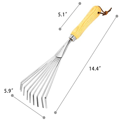 Hand Rakes, Garden Stainless Steel Hand Rake Soil Tiller with Ergonomic Handle, Small Leaf Rakes Great for Gardening, Garden Sweep Yard Flower Beds Tool