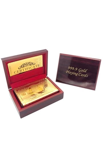 Yuanhe Gold Deck of Cards - Waterproof Playing Cards Luxury Playing Cards with Wooden Gift Box,Great for Poker Cards Game, Game Nights and Casino Party