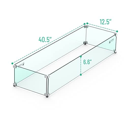 Skyflame Linear Fire Pit Wind Guard – 40.5" x 12.5" Thick Tempered Glass Firepit Screen/Clear Shields for Propane Fire Pit Table