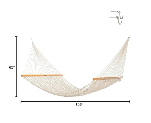 Original Pawleys Island 15DCOT Presidential Oatmeal DURACORD Rope Hammock w/Extension Chains & Tree Hooks, Handcrafted in The USA, Accommodates 2 People, 450 LB Weight Capacity, 13 ft. x 65 in.