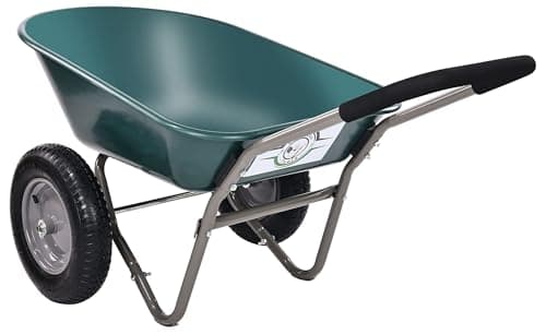 Wheelbarrow Garden Cart, Heavy Duty Home Utility Garden Cart, Dual-Wheel Home Garden Yard Utility Wheelbarrow Cart with Built-in Stand, Green