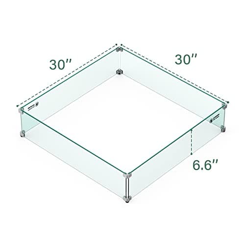 Skyflame Fire Pit Glass Wind Guard Square, 30" x 30" x 6" Tempered Glass Flame Shields, Fire-Resistant Windscreen Set, Fits for 24-inch fire Pit Burner pan