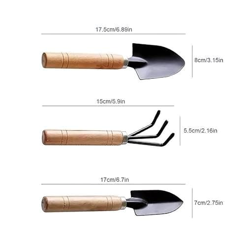 Indoor Garden Tool Set - Minature Steel Gardening Hand Tools Kit with Ergonomic Wooden Handles | Includes Trowel, Transplanter, Cultivator | Perfect Gardening Tool Set for Indoors and Small Projects