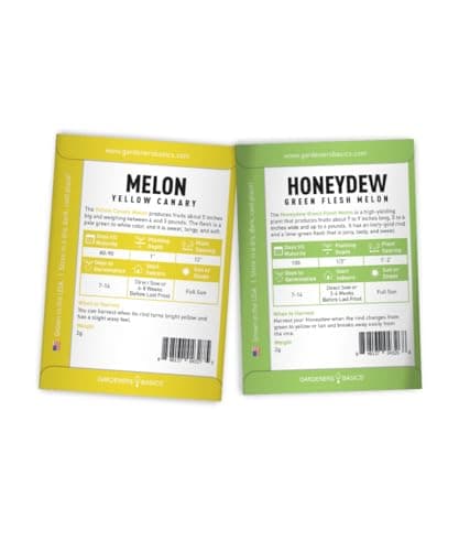 Gardeners Basics, Melon Fruit Seeds for Planting Home Garden 5 Variety Packs - Hales Best Cantaloupe, Crimson Sweet Watermelon, Yellow Canary Melon, Green Flesh Honeydew Melon, Sugar Baby Watermelon