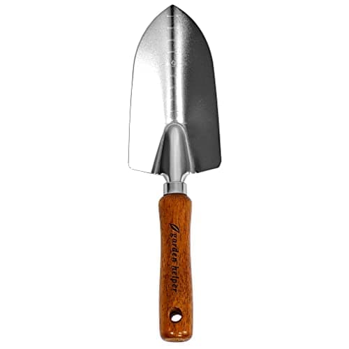 Japanese Garden Trowel Heavy Duty Japanese Steel with Wood Handle, Garden Transplanter Tool for Digging, Scooping, Transplanting, Made in Japan, Large Silver