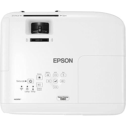 Epson Home Cinema 1080 3-chip 3LCD 1080p Projector, 3400 lumens Color & White Brightness, Streaming/Gaming/Home Theater, Built-in Speaker, Auto Picture Skew, 16,000:1 Contrast, Dual HDMI-White, Medium