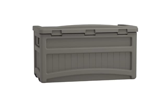 Suncast 73 Gallon Indoor/Outdoor Medium Deck Storage Box, 46"L x 23.62"W x 25.5"H, Stoney