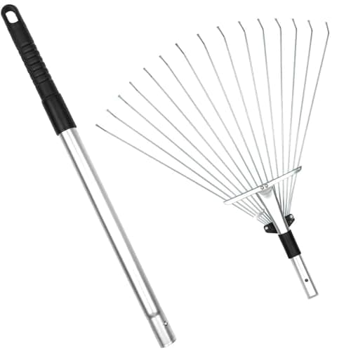 Buyplus Adjustable Garden Leaf Rake - 24 to 63 Inch Telescopic Metal Expandable Folding Leaves Rake for Lawn Yard, Flowers Beds, Black