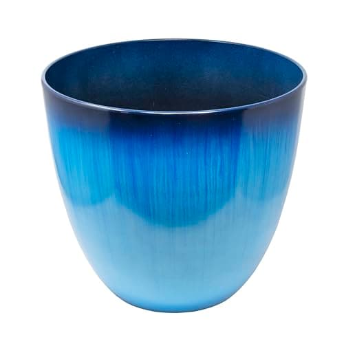 (EPR12-204 Large Egg Shaped Planter - Modern Indoor & Outdoor Decorative Flower Pot/Box (12 Inch, Blue Flower)