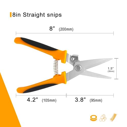 8" Aviation Tin Snips for cutting metal sheet,Heavy Duty Scissors with Safety Lock,Metal Snips cut wires,cardboard,branches,light metal,plastic zip ties,Fabric