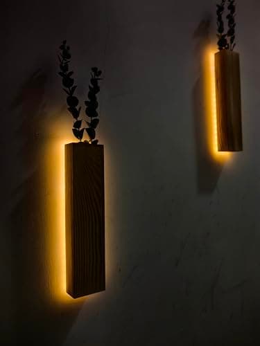 Artificial Eucalyptus with LED Lights Wall Planters Rustic Wall Decor with Lights Wall Sconces Fake Vines for Room Decor Home Bedroom Living Room Bathroom Hanging Vase for Dried Flowers Faux Plants