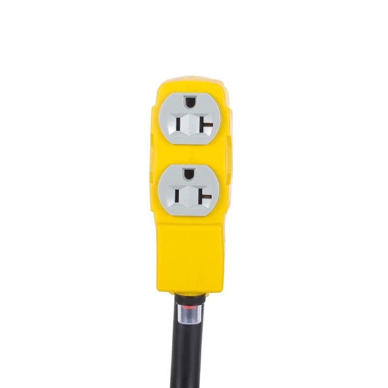Heavy Duty 30Amp to 20 Amp 120V RV Distribution Adapter. Generator Locking Plug NEMA L5-30P Male to Female Receptacle 4*5-20R/5-15R with Circuit Breaker.RV Generator Adapter Cord 1.5FT，Yellow