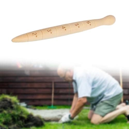 Wooden Seed Dibber with Measurement Handheld Save Time Ergonomic Round Handle Quick Efficient Seed Planter Tool Tapered Gauge
