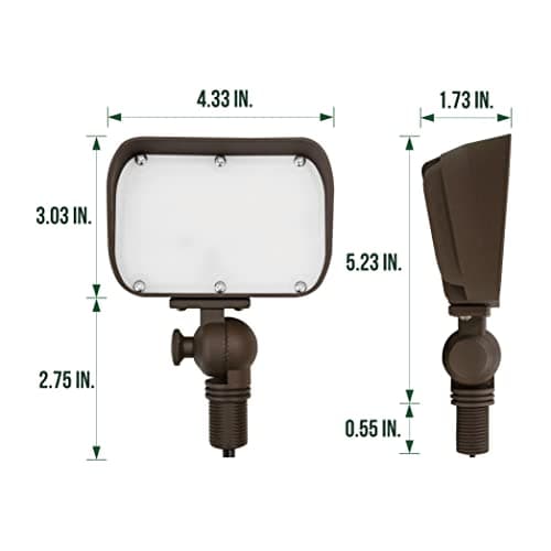 GKOLED 7W LED Outdoor Flood Light, Low Voltage Landscape Lighting, Waterproof Security Wall Lighting Fixture, 9-15V, 480 Lumen, 3000K, 1/2" Adjustable Knuckle Mount, Die-cast Aluminum, Brown