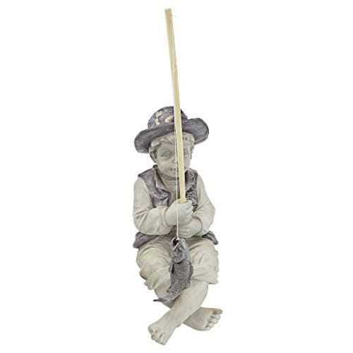 Design Toscano Frederic the Little Fisherman of Avignon Boy Fishing Garden Statue, 15 Inch Tall, Cast Stone Resin, Two Tone Stone Finish