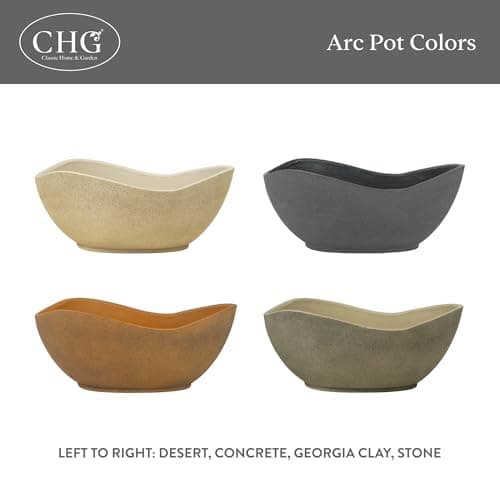 Classic Home and Garden Arc Unique Planter Bowl w/Drain Plug - UV Resistant Shallow Planter - Modern Plant Pot for Herbs (12” Georgia Clay)