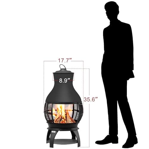BALI OUTDOORS Fire Pit Wood Burning Chiminea Outside Fireplace Patio Small Firepit, Size 17.7" W x 35.6" H, Brown-Black