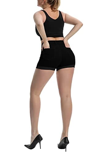Romastory Women's High Waisted Summer Elastic Jean Shorts Folded Hem Hot Denim Shorts for Women