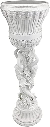 Design Toscano Les Filles Joyeuses Dancing Maidens Pedestal Column Plant Stand with Urn, 36 Inch Tall, Cast Stone Resin, Antique Stone Finish