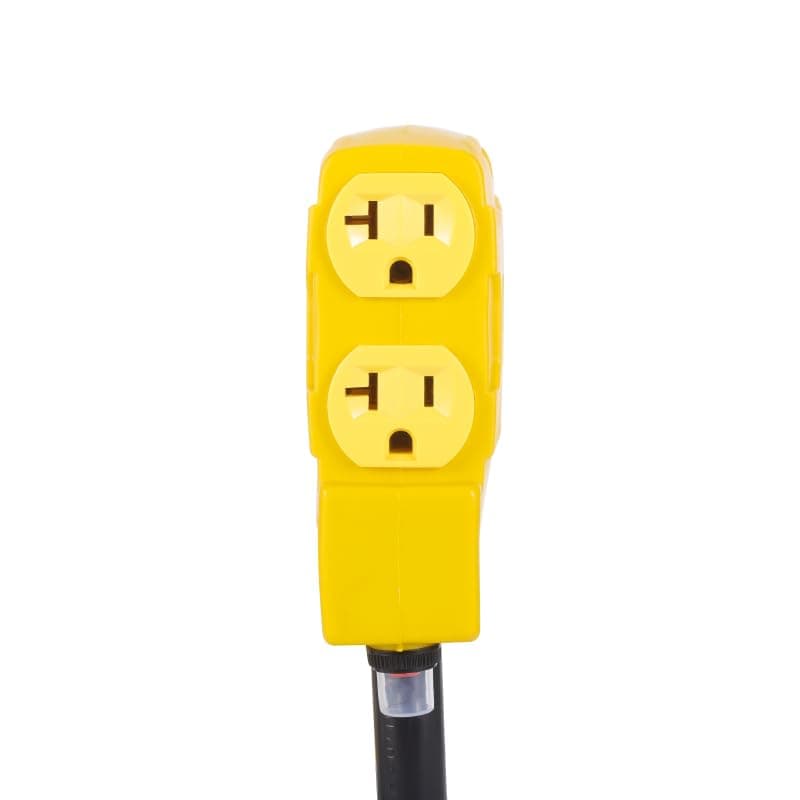 Heavy Duty 30Amp to 20 Amp 120V RV Distribution Adapter. Generator Locking Plug NEMA L5-30P Male to Female Receptacle 4*5-20R/5-15R with Circuit Breaker.RV Generator Adapter Cord 1.5FT，Yellow