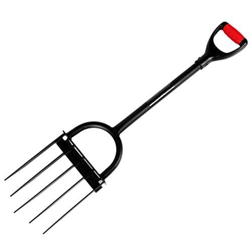 5-Tine Heavy Duty Pitch Fork for Gardening - Long Handled Digging Fork Garden Claw Weeder