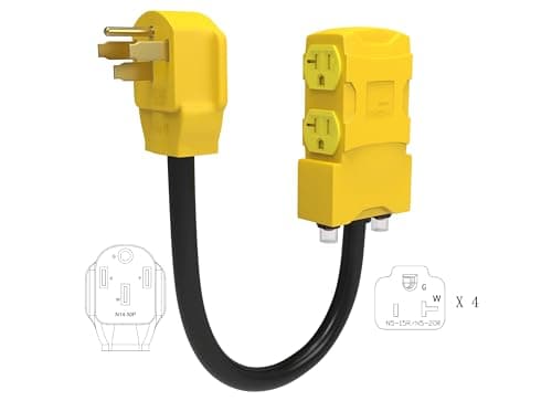 50Amp to 20 Amp 110V RV Distribution Adapter. 4 Prong NEMA 14-50P Male to 4*5-20R/5-15R Household Outlet Female with Circuit Breaker.RV Generator Adapter Cord 1.5FT.Yellow