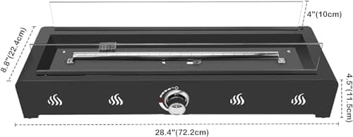 Onlyfire 28'' Tabletop Fire Pit Table, Propane Gas Firepit with Bottom Air Intake, Glass Wind Guard and Lava Rock, Outdoor Rectangular Smokeless Fireplace