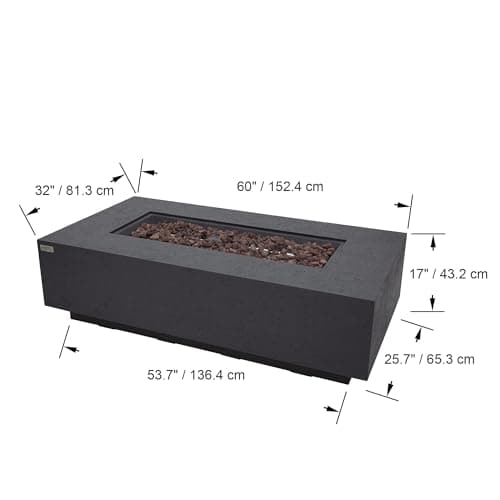 AMS Fireplace | Madison 60"x32" Rectangular Concrete Natural Gas Fire Pit Table | Dark Gray | Travertine (coarse) Texture Surface | Outdoor Patio Heater Electronic Ignition Outside Backyard Fireplace