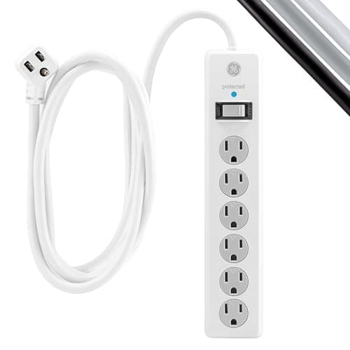 GE 6-Outlet Surge Protector, 20 Ft Extension Cord, Power Strip, 800 Joules, Flat Plug, Twist-to-Close Safety Covers, Protected Indicator Light, UL Listed, White, 50770