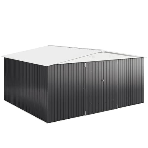 12x14 FT Outdoor Storage Shed, Metal Shed with Updated Frame Structure and Lockable Doors, Large Shed Upgrade Height Ideal for Garden, Backyard, Patio Utility and Tool Storage, White