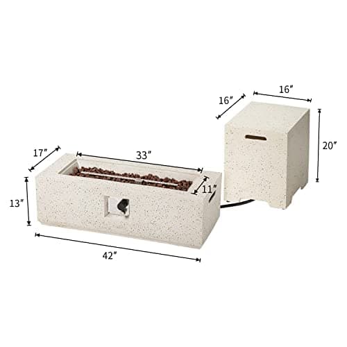 COSIEST 2-Piece Outdoor Propane Fire Pit Table Set w Tank Table, 42" Terrazzo Rectangle Fire Table (CSA Certified, 50,000 BTU) w 16" Tank Cover Side Table, Waterproof Cover for Garden, Pool, Backyard