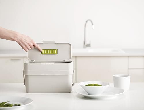 Joseph Joseph Compo 4 Easy-Fill Compost Bin Food Waste Caddy with Adjustable Air Vent, 1 gallon / 4 liters, Stone