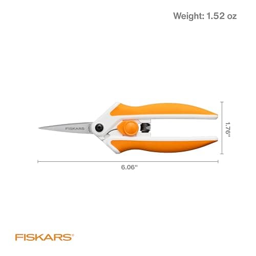 Fiskars Micro-Tip Spring Assisted Scissors, Precision Cutting Stainless Steel Blades, Comfort Handle, Cut Details in Fabric, Sewing Scissors and Arts and Crafts Tools