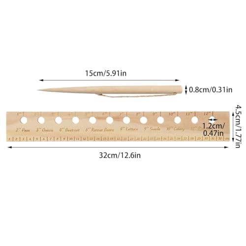 Wooden Plant Spacing Ruler with Holes - Folding Interval Ruler & Seeding Template for Precise Planting, Gardening Tool for Vegetable Gardens, Includes Dibber & Spacer for Accurate Seed Placement (1)