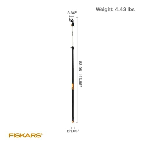 Fiskars 2-in-1 Extendable Tree Pruner and Pole Saw (Extends 7.9 - 12 feet) with Rotating Head, Pruning Stik Model with15-Inch Double-Grind Saw Blade, and Double Locking System