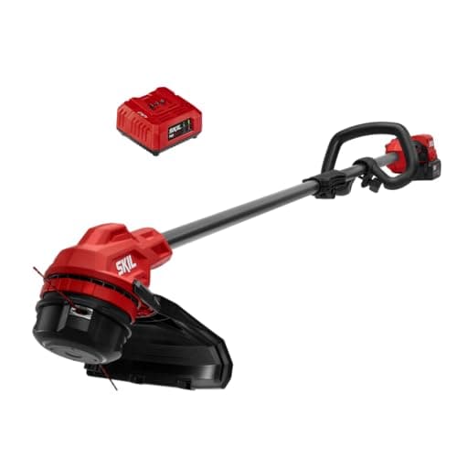 Skil LT4823B-10 PWR CORE 20 Brushless 20V 13'' String Trimmer Kit, Includes 4.0Ah Battery and Charger, Red