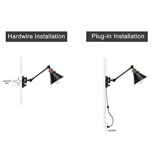 TRLIFE Wall Sconce Plug in, Dimmable Wall Sconce Wall Lights with Plug in Cord and Dimmer On/Off Knob Switch, Swing Arm Wall Light for Bedside Bedroom Stairway Living Room(1 Pack, 1 Bulb Included)