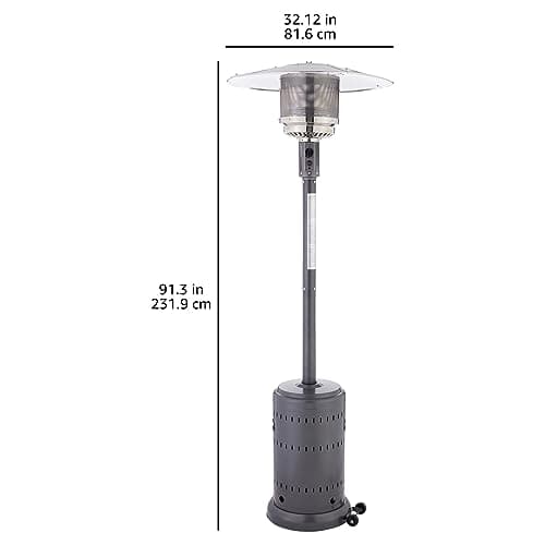 Amazon Basics 46,000 BTU Outdoor Propane Patio Heater with Wheels, Commercial & Residential, Slate Gray, with water tank, 32.1 x 32.1 x 91.3 inches (LxWxH)