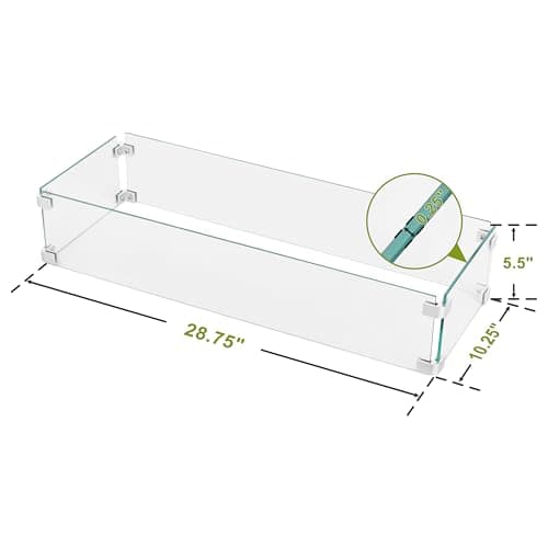 Nuu Garden Fire Pit Wind Guard for Rectangular Fire Pit Table 29'' x 10'' x 6" Sturdy and Durable Flame Protective Transparent Tempered Glass Guard with Aluminum Alloy Corner Bracket