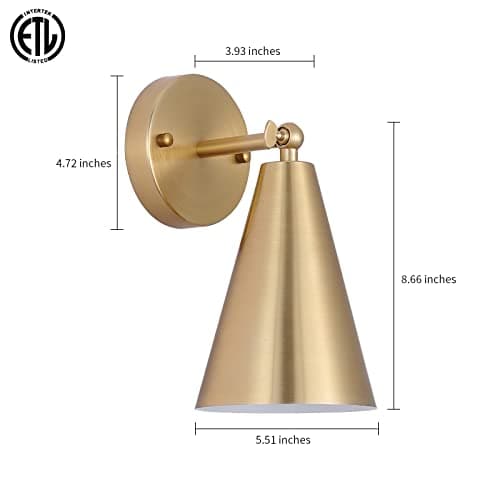 MWZ Gold Sconces Set of 2, Modern Brass Wall Sconces Lighting Fixtures with Metal Shade, Indoor Decor Wall Mount Swing Arm Lamp for Bedroom,Bedside,Kitchen,Hallway,Living Room,Reading,Bar