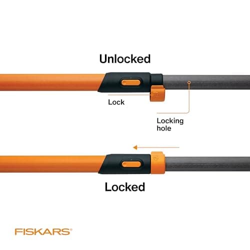 Fiskars 7ft-14ft Power-Lever Extendable Pole Saw and Tree Pruner, Lawn and Garden Tools, Black/Orange