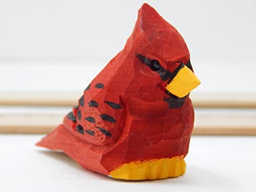 Hand-Carved Cardinal Figurine –Red Wood Bird Figurine Miniature Garden Statue Carving Home Decor Sculpture, Miniature Wildlife Sculpture, Handmade Garden Ornament & Rustic Home Decor Accent