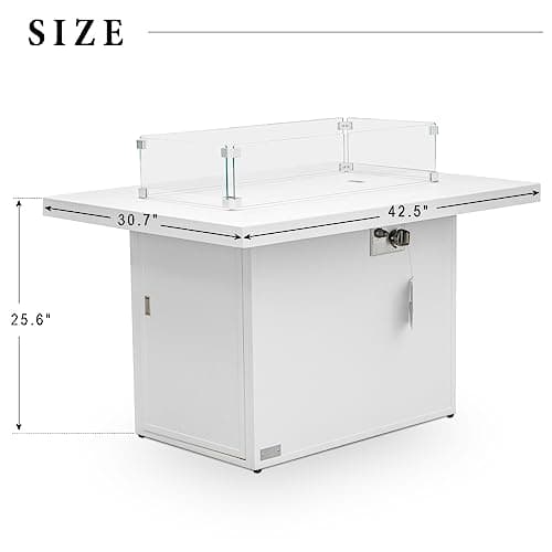 NICESOUL 43'' Outdoor Aluminum Firepit Table, 60,000 BTU Propane/Natural Gas, Rectangle CSA-Certified Fire Pit with Wind Guard & Glass Rocks, Rust-Proof Luxury Fireplace for Patio Poolside Deck, White