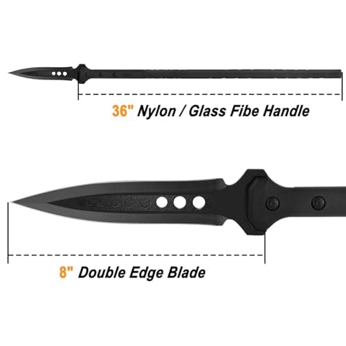 Kalkal Hunting Spear, 2Cr13 Double Edged Stainless Steel Survival Spear, Nylon-Fiberglass Tactical Throwing Spear Handle, Tactical Spear with Secure Sheath for Camping, Outdoor
