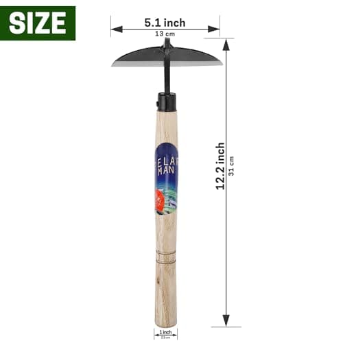Garden Weeding Sickle/Hand Hoe, Gardening Cutting Grass Sickle, Japanese Sickle Style Hand Weeder Tool with Thick Blade&Wooden Handle